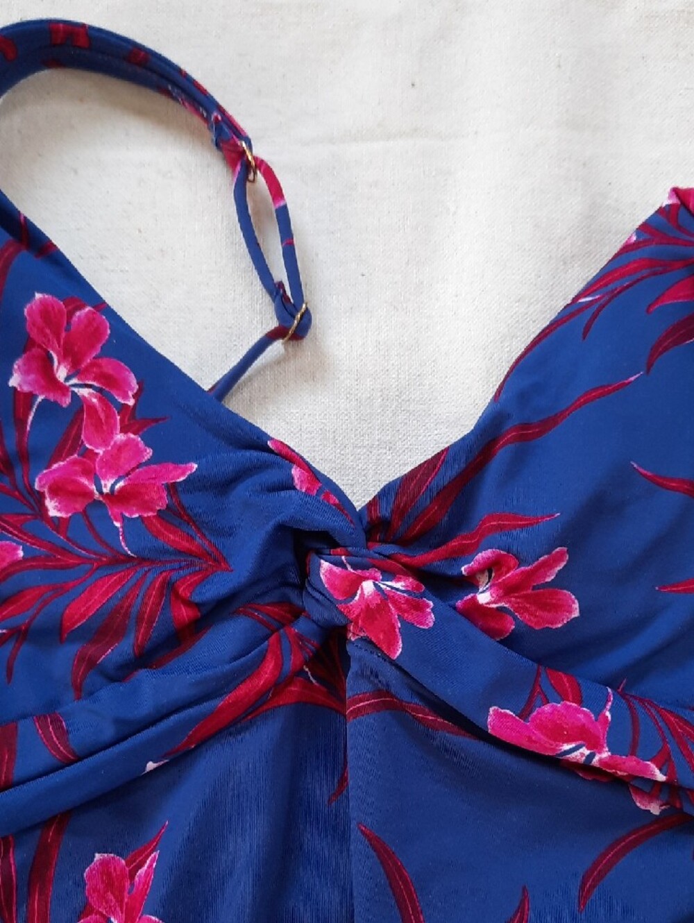 Tommy Bahama Navy Blue Floral Twist-Front Swim Tankini Top - Picture 8 of 8